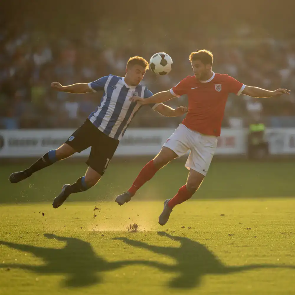 Football players contesting the ball
