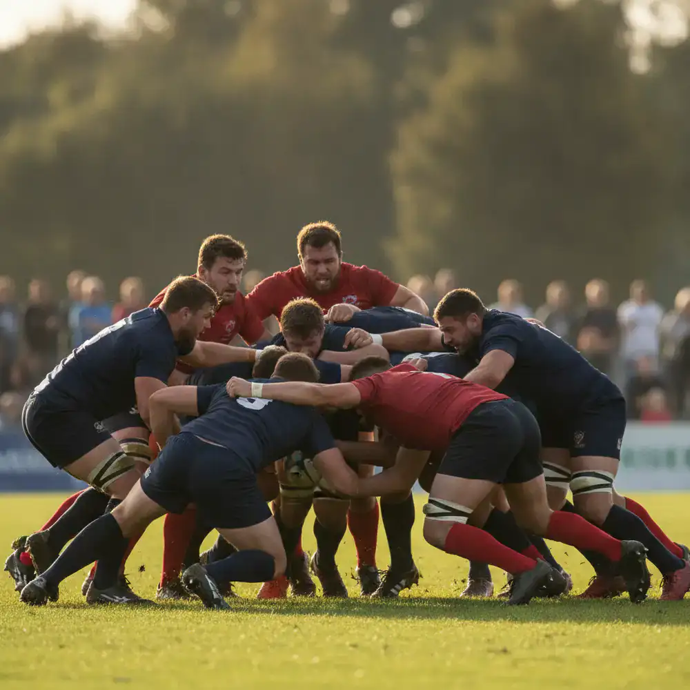 Rugby players in a tough scrum